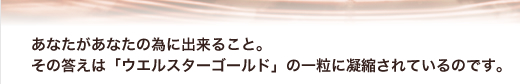 あなたがあなたの為に出来ること。その答えは「ウエルスターゴールド」の一粒に凝縮されているのです。